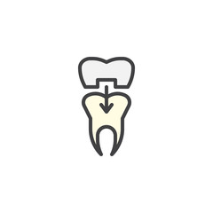 Dental tooth crown filled outline icon, line vector sign, linear colorful pictogram isolated on white. Dentist, orthodontics symbol, logo illustration. Pixel perfect vector graphics