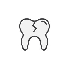 Broken tooth filled outline icon, line vector sign, linear colorful pictogram isolated on white. Tooth caries symbol, logo illustration. Pixel perfect vector graphics