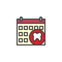 Calendar appointment with dental tooth filled outline icon, line vector sign, linear colorful pictogram isolated on white. Dentist schedule symbol, logo illustration. Pixel perfect vector graphics
