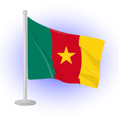 Flag of Cameroon flapping on the wind. Icon for your design isolated on blue background in cartoon style for Independence Day. Vector illustration. Holiday Collection.