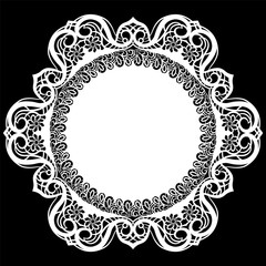 Lace round paper doily, lacy snowflake, greeting element, laser cut  template, doily to decorate the cake,  vector illustrations.