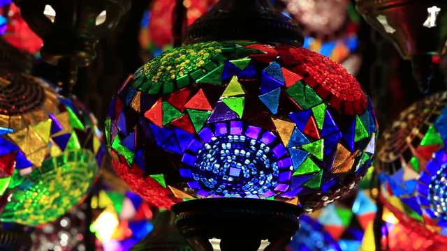 Decorative chandeliers in Grand bazaar. Istanbul, Turkey. Close up