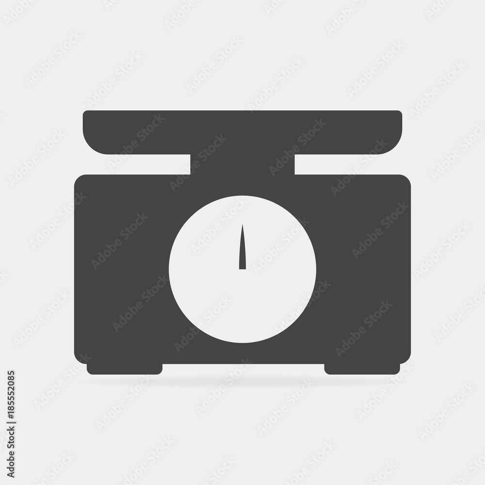 Poster a vector image of a kitchen scale. vector icon scale on grey background