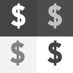 Vector dollar icon set. Flat dollar icon on white-grey-black color.