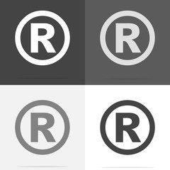 Vector icon Registered Sign.  Set of registered sign icon on white-grey-black color.