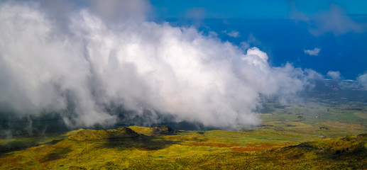Panorama landscape from the slope of Pico volcano at hiking at azores, Portugal