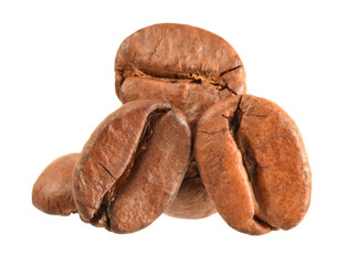 Coffee beans closed up isolated on white