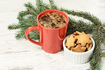 Obraz na płótnie Canvas Aromatic coffee. NewYear. Gingerbread Cookie.Recipe