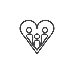 Family love line icon, outline vector sign, linear style pictogram isolated on white. Child with mom and dad in heart symbol, logo illustration. Editable stroke