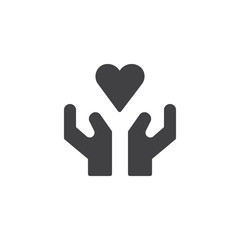 Hands with heart icon vector, filled flat sign, solid pictogram isolated on white. Charity symbol, logo illustration.