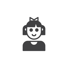 Kid girl face icon vector, filled flat sign, solid pictogram isolated on white. People symbol, logo illustration.