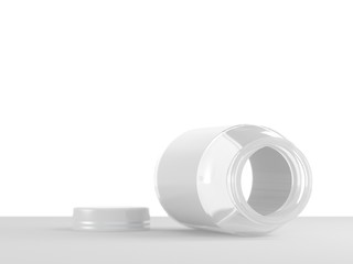 Empty medicine can lying on table on white background