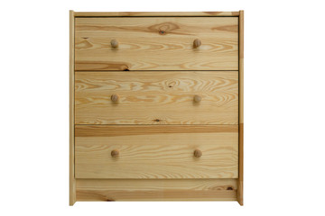 Wooden light brown chest of drawers isolate on white background