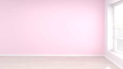 empty pink room White and pink walls modern style 3D rendering room is empty waiting for the interior design clean Wooden floor picture for copy space