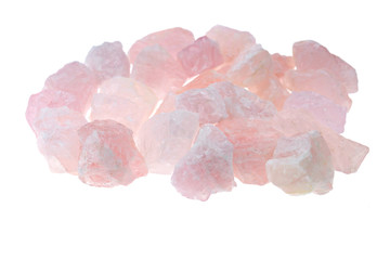 rose quartz  gemstone .  quartz stone on white background. 