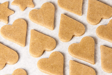 Dough for ginger biscuits. Star and heart