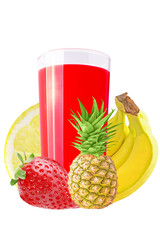 Fresh fruit juice (strawberry, lemon, banana, pineapple) over white