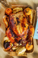 roasted chicken on Christmas table