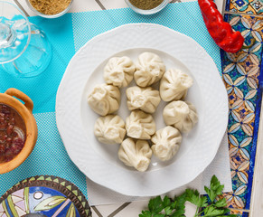Georgian dumplings Khinkali with meat