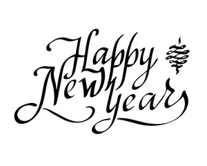 Obraz premium Happy new year text vector on white background. Lettering for invitation, wedding and greeting card, prints and posters. Hand drawn inscription
