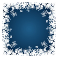 Christmas card snowflakes frame on blue