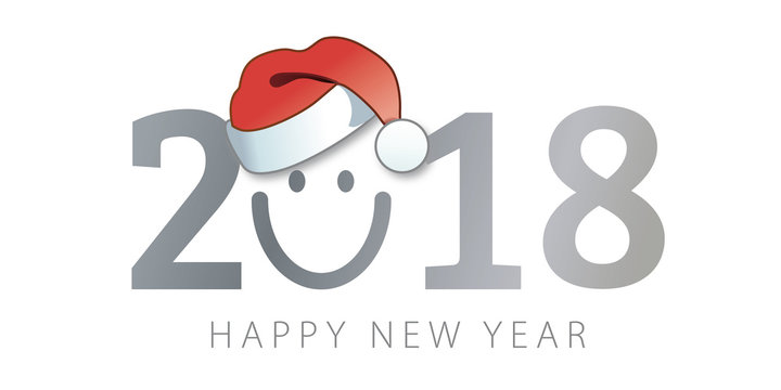 2018 Neujahrsgruss. Zahlen mit Weihnachtsmütze. Happy New Year.