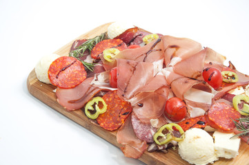 Serbian traditional appetizer.Various types of smoked meat