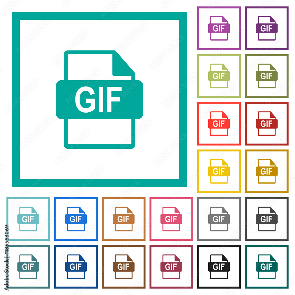 Poster gif file format flat color icons with quadrant frames