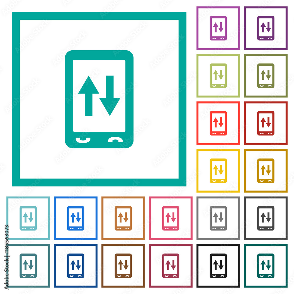 Poster mobile data traffic flat color icons with quadrant frames