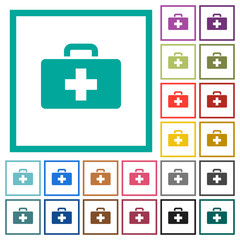 First aid kit flat color icons with quadrant frames