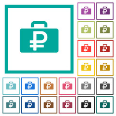 Ruble bag flat color icons with quadrant frames