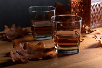 Whiskey on a old wooden table.
