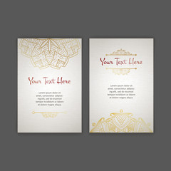 Design collection with mandala symbols. Set of business cards with circle ornament.