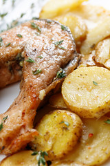 Roasted  salmon with  potatoes.