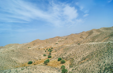 Sandstone cliffs in the desert of Tunisia.