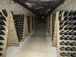 Epernay, Champagne, France. Visiting the Dom Perignon - Moet & Chandon wine cellars in  the ancient Champagne producer company.
