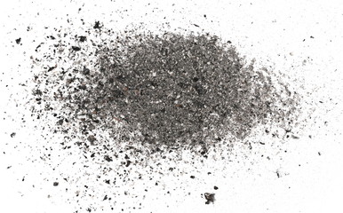 Ash isolated on white background, texture top view