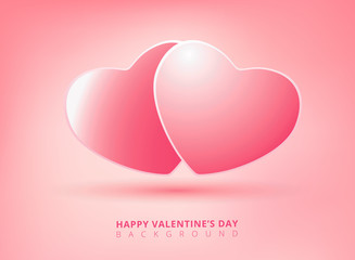 Happy valentines day on pink background with twin hearts. Vector illustration