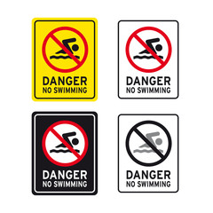 Danger no swimming sign set