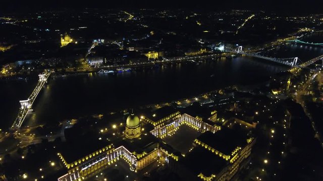 Buda Castle from above at night in Budapest, Hungary