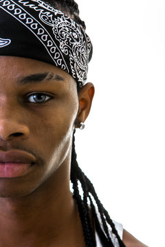 Crop man with do-rag in studio