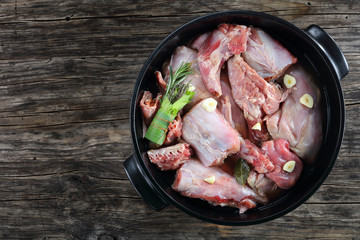 raw rabbit marinated with white wine, herbs