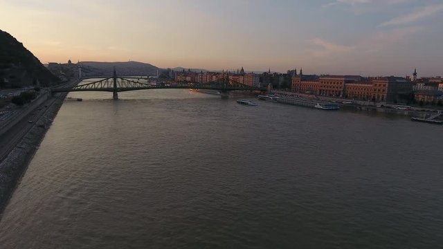 Budapest panorama drone sunset, Hungary