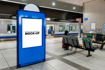 Mock up blank blueboard train station Platform