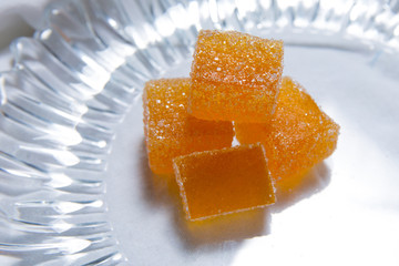 Closeup Homemade marmalade on plate. Handmade sweets