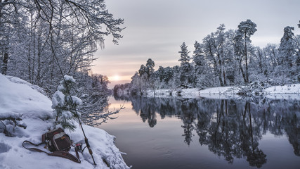 Winter fishing. Fishing gear.