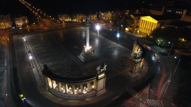 Heroes square aerial night view