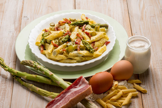 Garganelli Pasta With Asparagus  Bacon And Cream Sauce