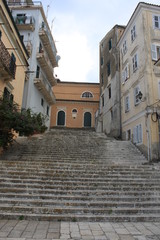 Fototapeta na wymiar Stairs in the old town of Corfu. Greece.