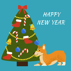 Happy New Year Placard Dog Vector Illustration
